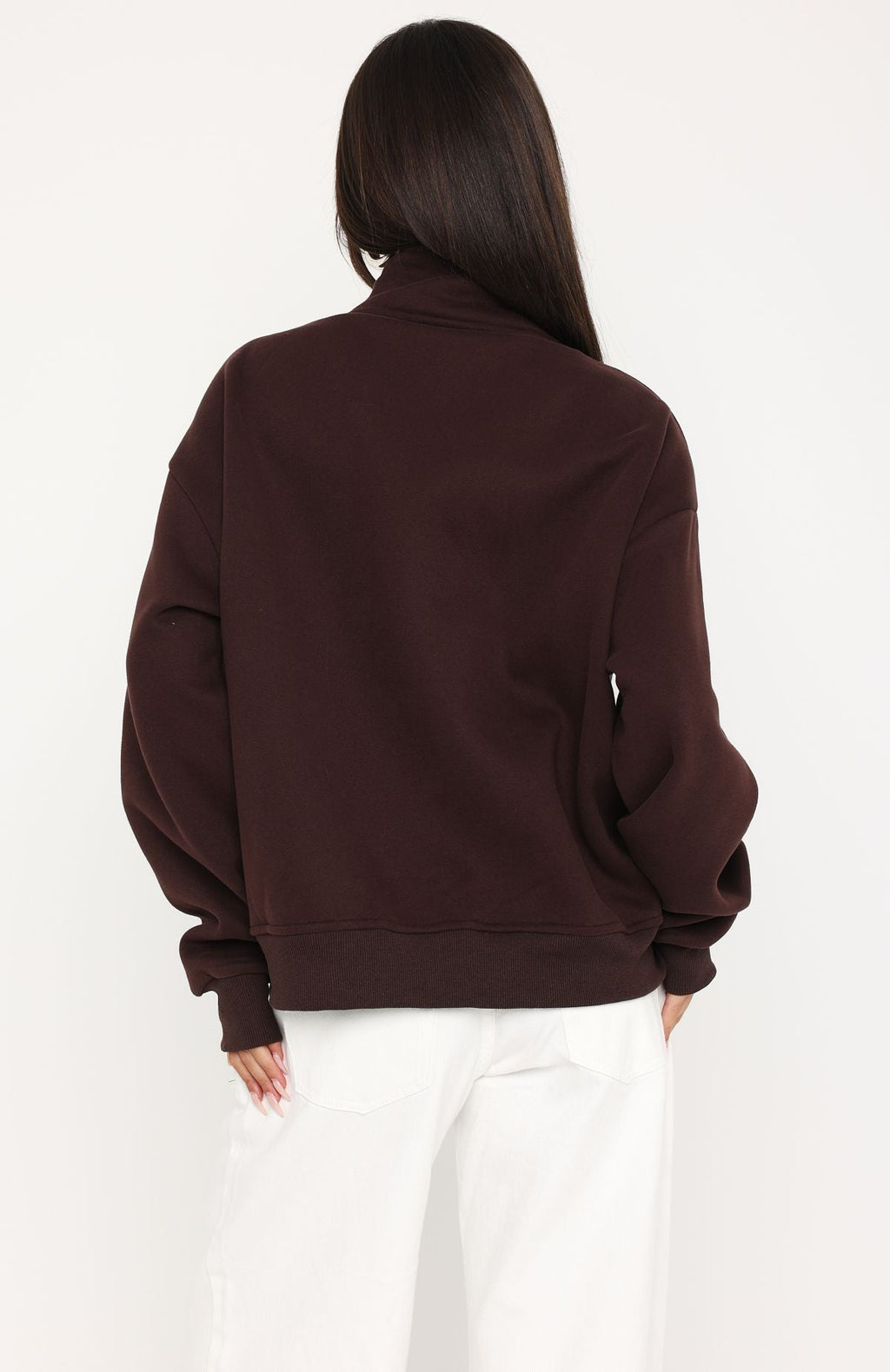 White Fox Such A Dream Oversized Zip Front Funnel Neck Jacket Chocolate