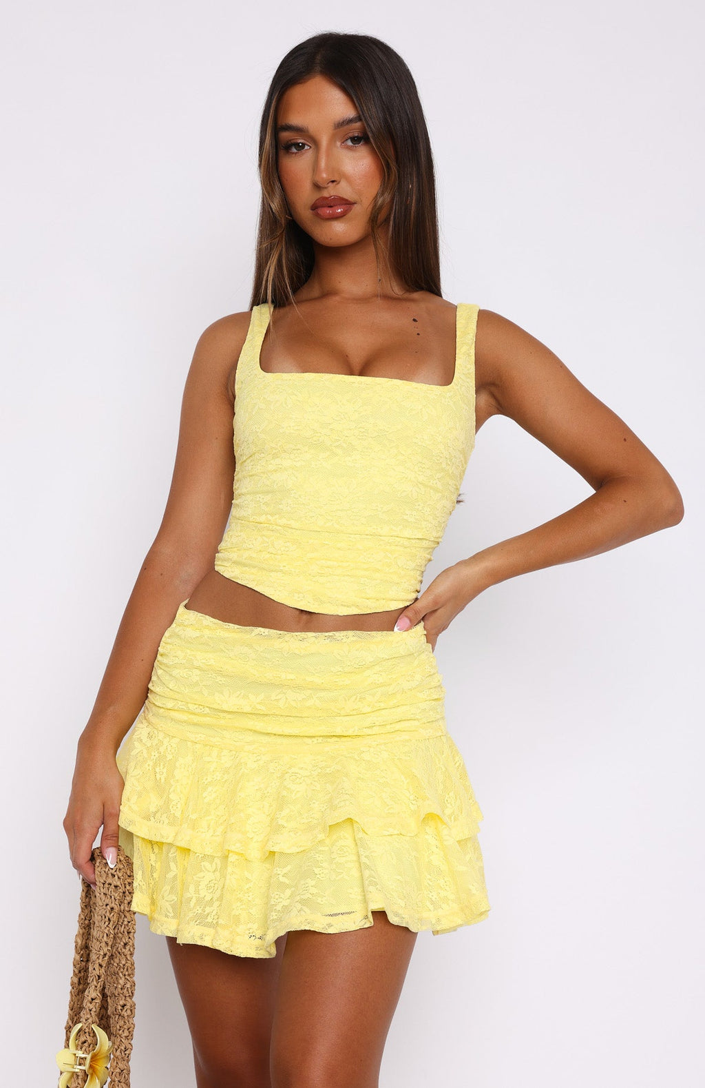 White Fox Let's Have Some Fun Lace Bustier Lemon