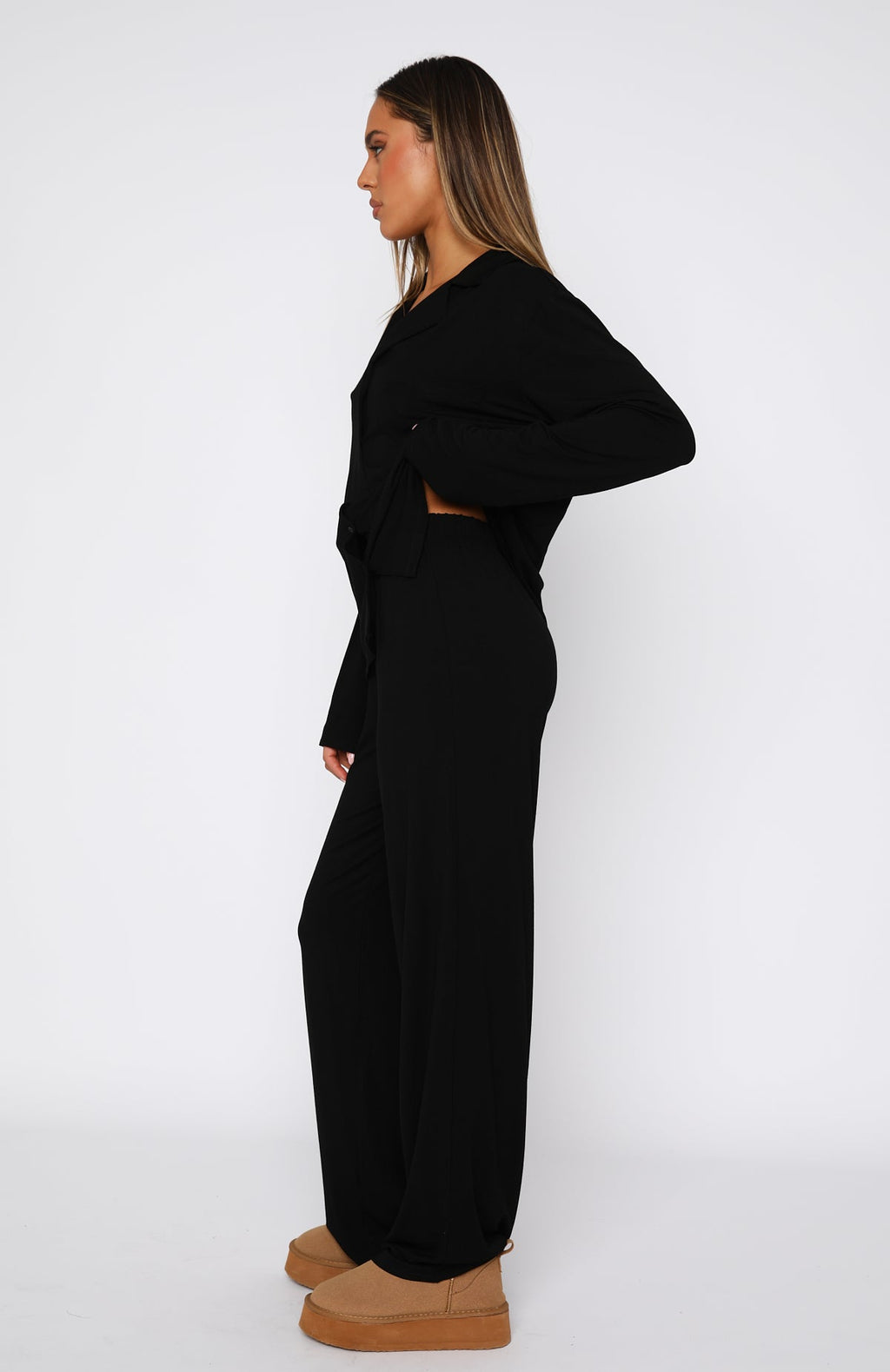 White Fox Pillow Talk Long Sleeve Pyjama Set Black