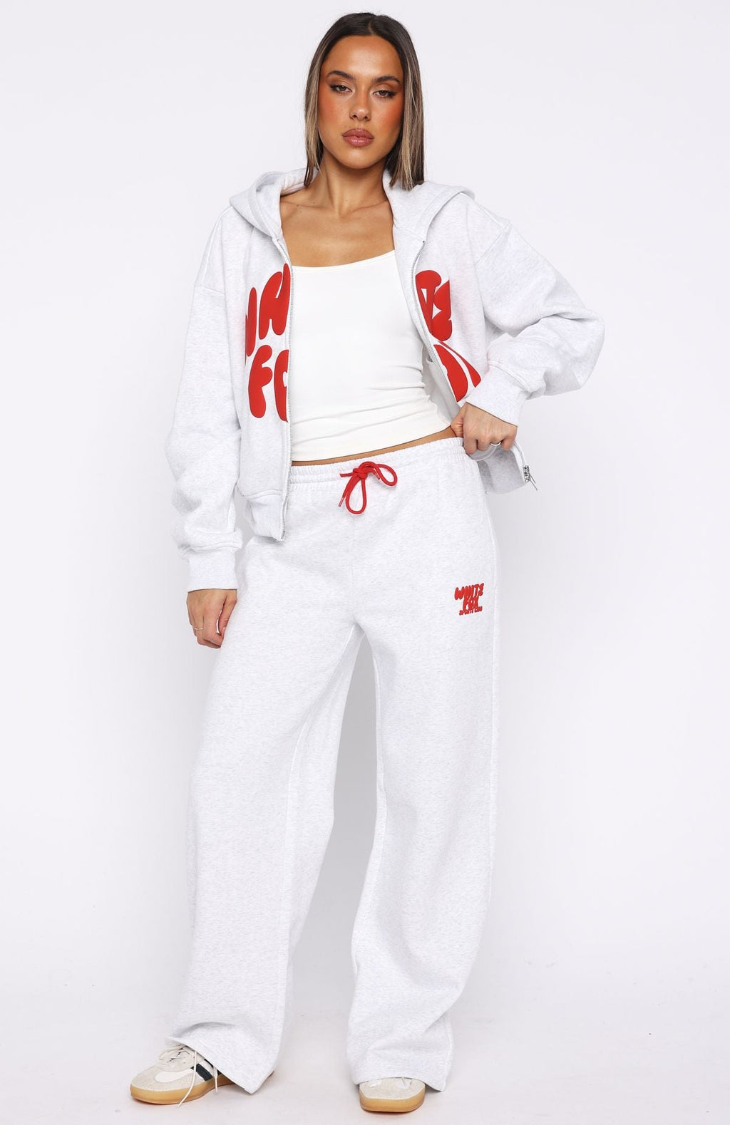 White Fox Club 14 Allie Boxy Zip Front Hoodie Grey Marle