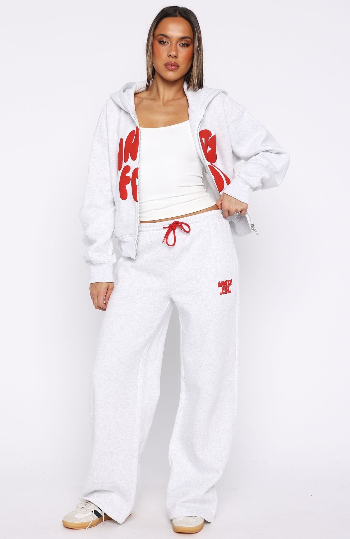 White Fox Club 14 Allie Boxy Zip Front Hoodie Grey Marle