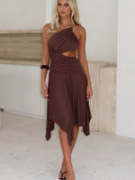 White Fox Tie Me Down One Shoulder Midi Dress Chocolate