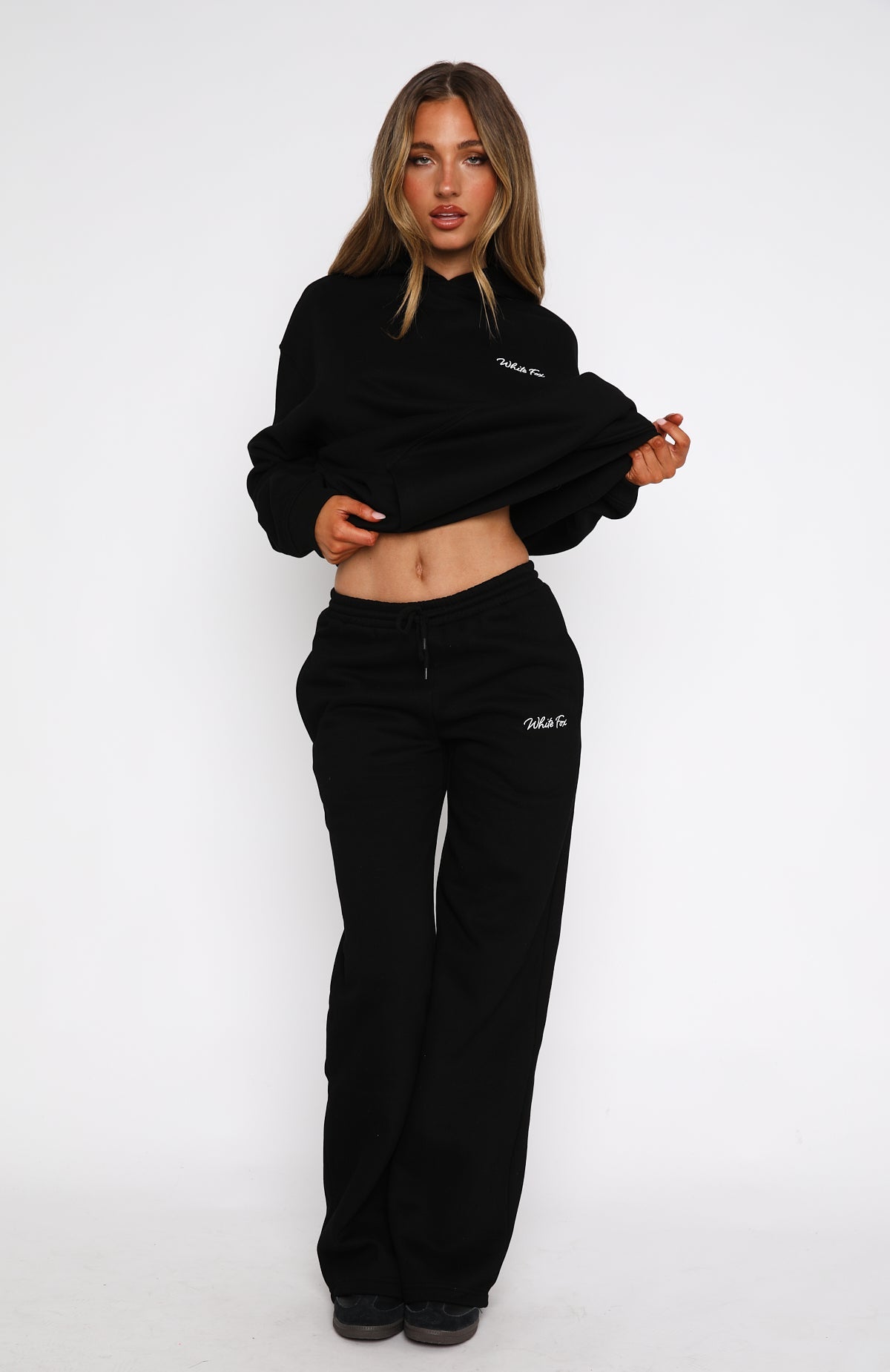White Fox Match Your Words Wide Leg Sweatpants Black