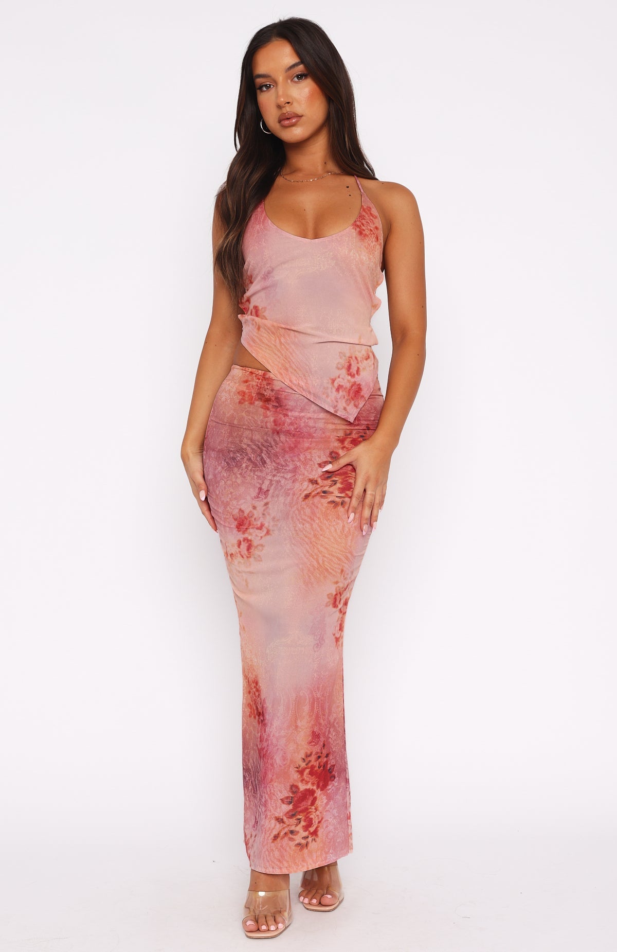 White Fox No Later Maxi Skirt Peach Nectar