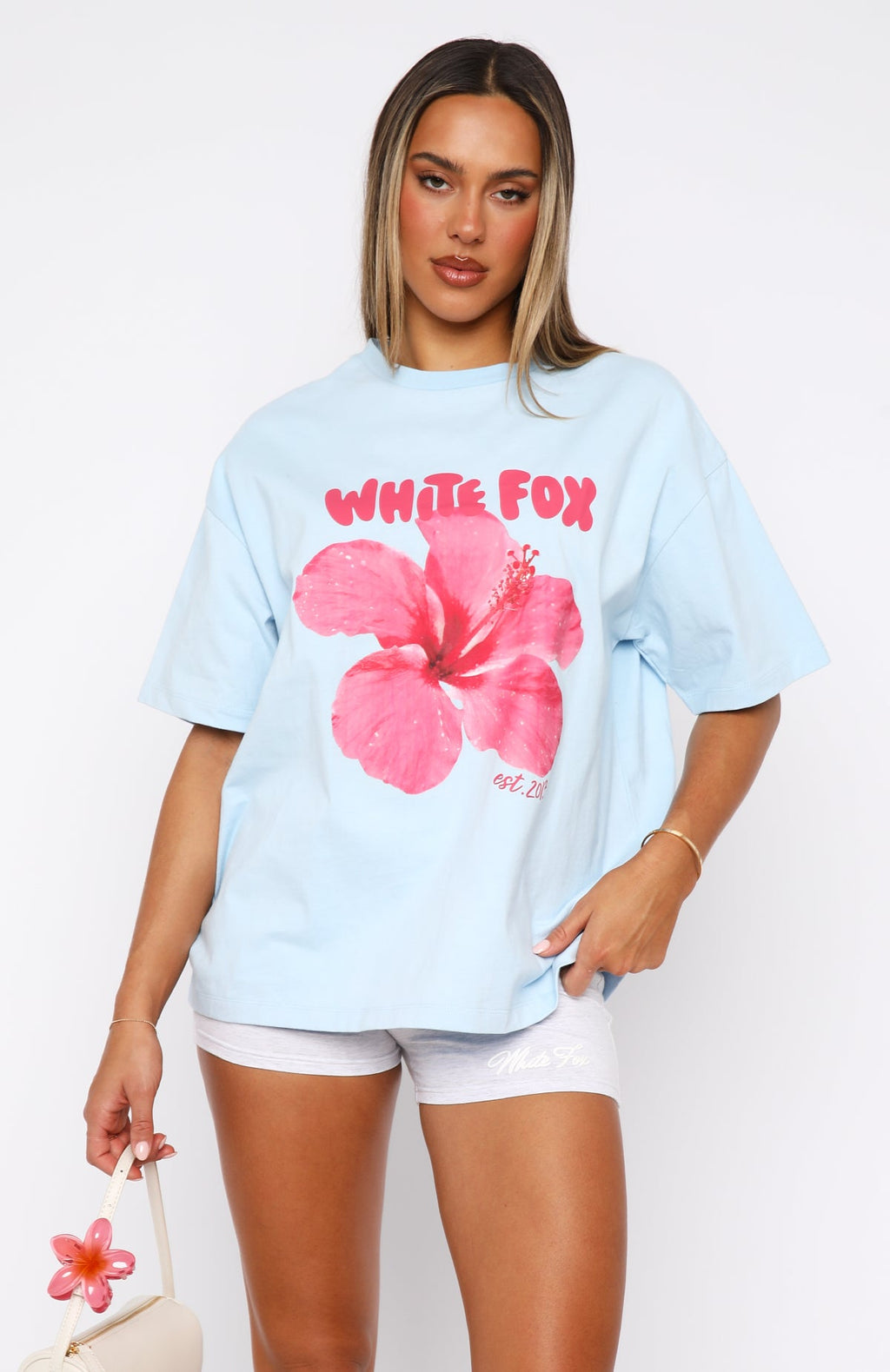 White Fox With Love & Romance Oversized Tee Baby Blue