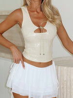 White Fox Nostalgic Nights Sequin Top Lemon