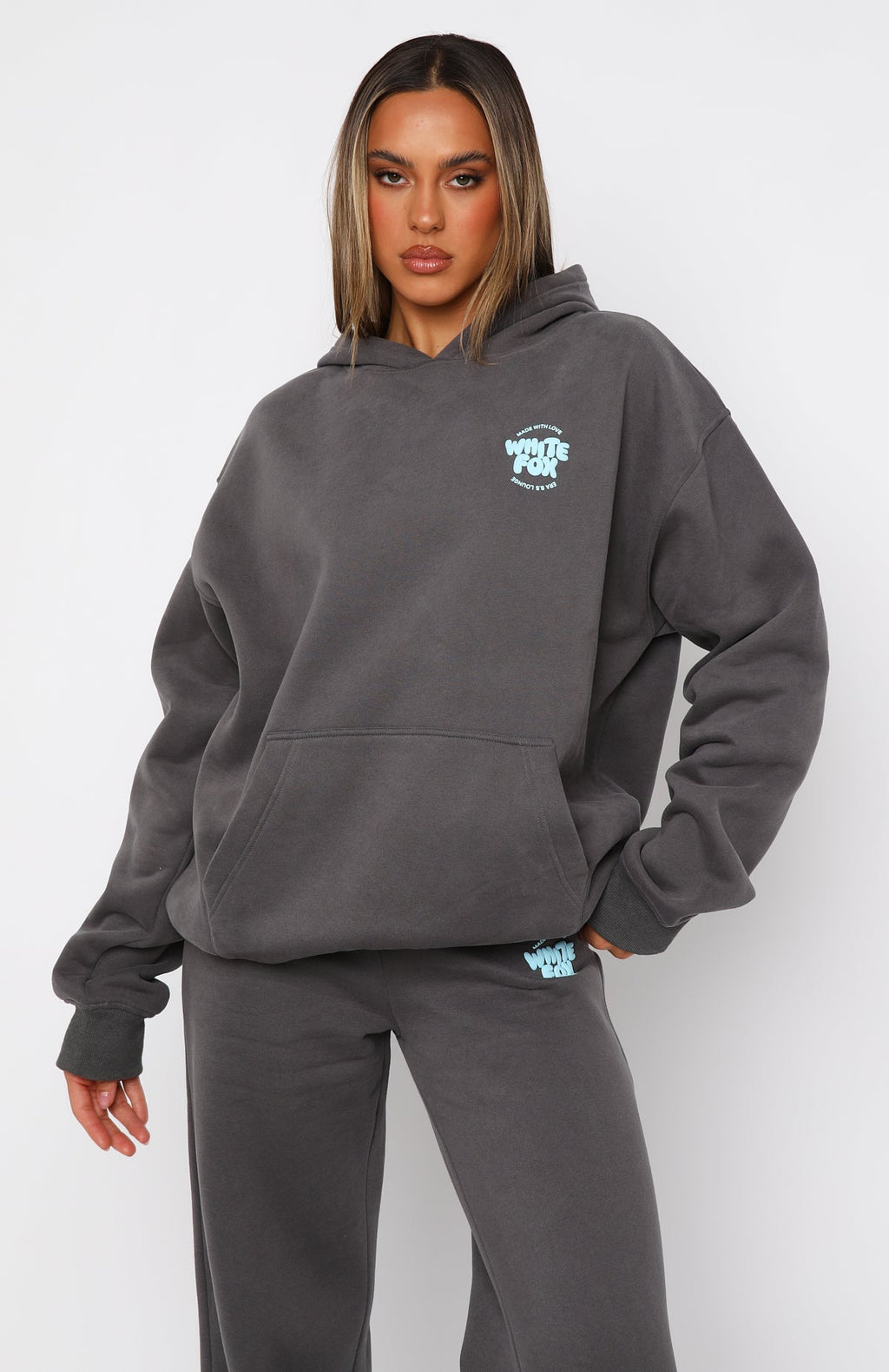 White Fox With Love For You Oversized Hoodie Volcanic