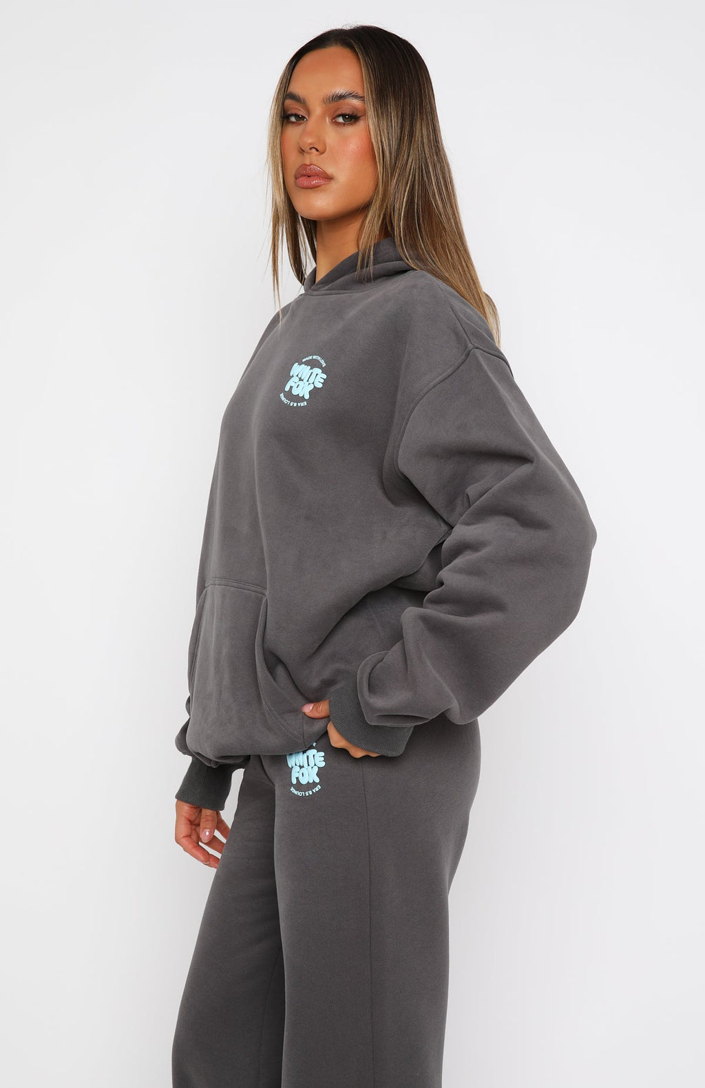 White Fox With Love For You Oversized Hoodie Volcanic