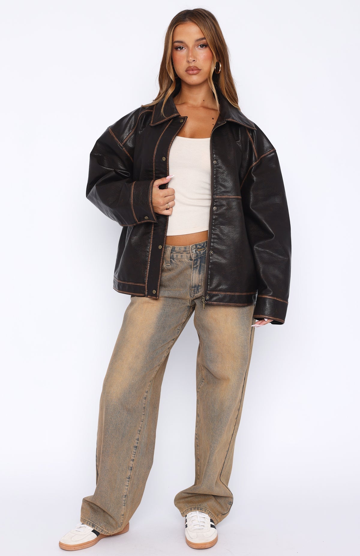 White Fox A London Girl PU Jacket Washed Chocolate