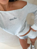 White Fox High Roller Off Shoulder Long Sleeve Sweater Grey Marle