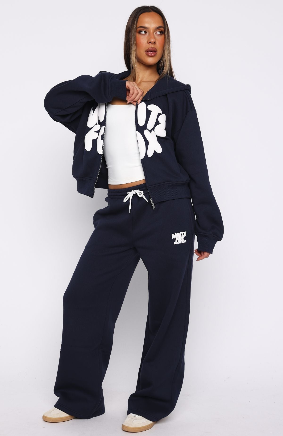 White Fox Club 14 Allie Wide Leg Sweatpants Navy