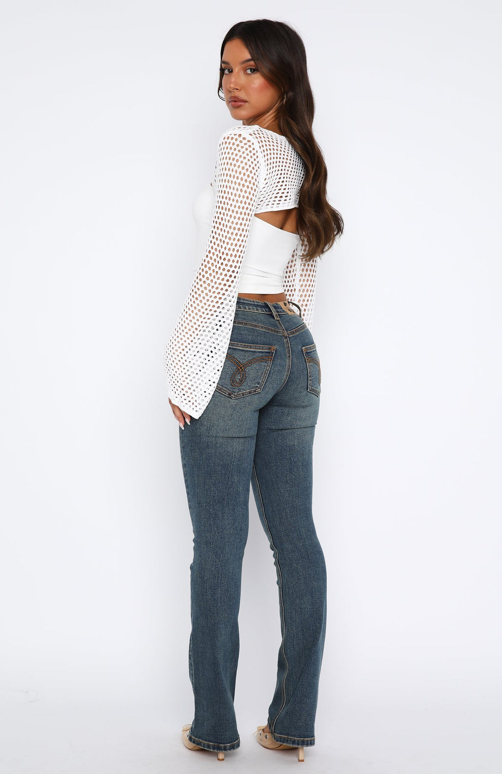 White Fox Wait For No One Low Rise Bootleg Jeans Mid Vintage Blue
