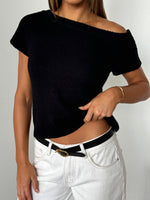 White Fox Finding Time Off Shoulder Knit Top Black