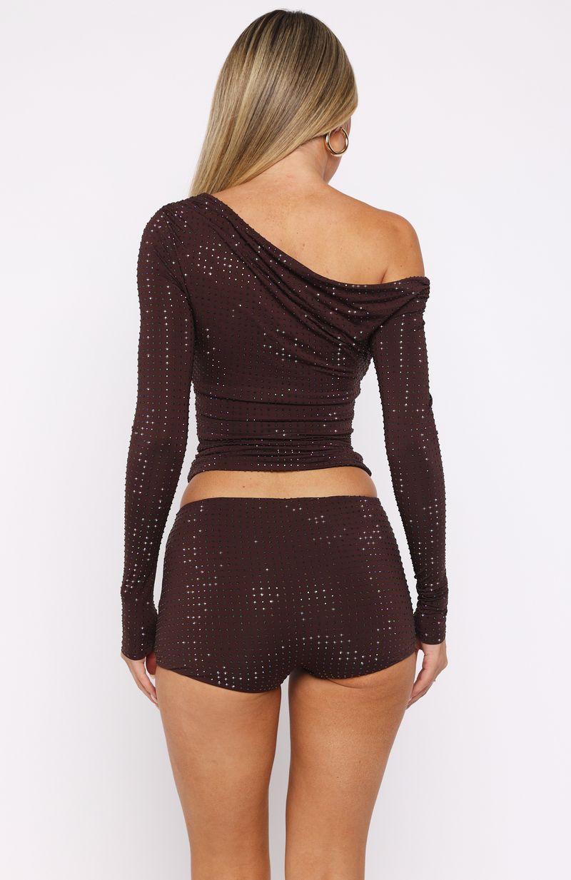 White Fox Tempted Heart Embellished Mini Shorts Chocolate