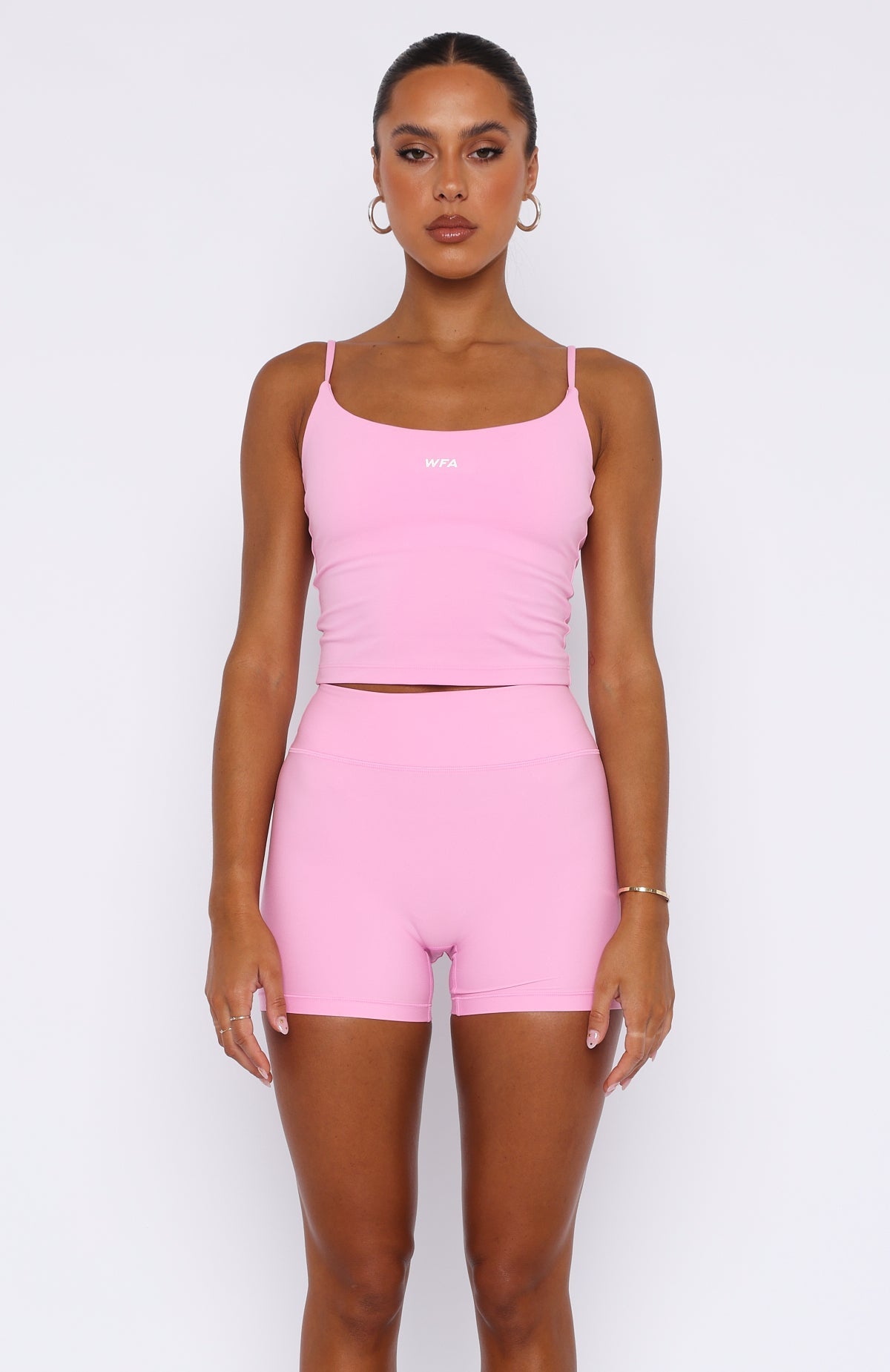 White Fox Keep Up High Waisted Shorts 4" Baby Pink