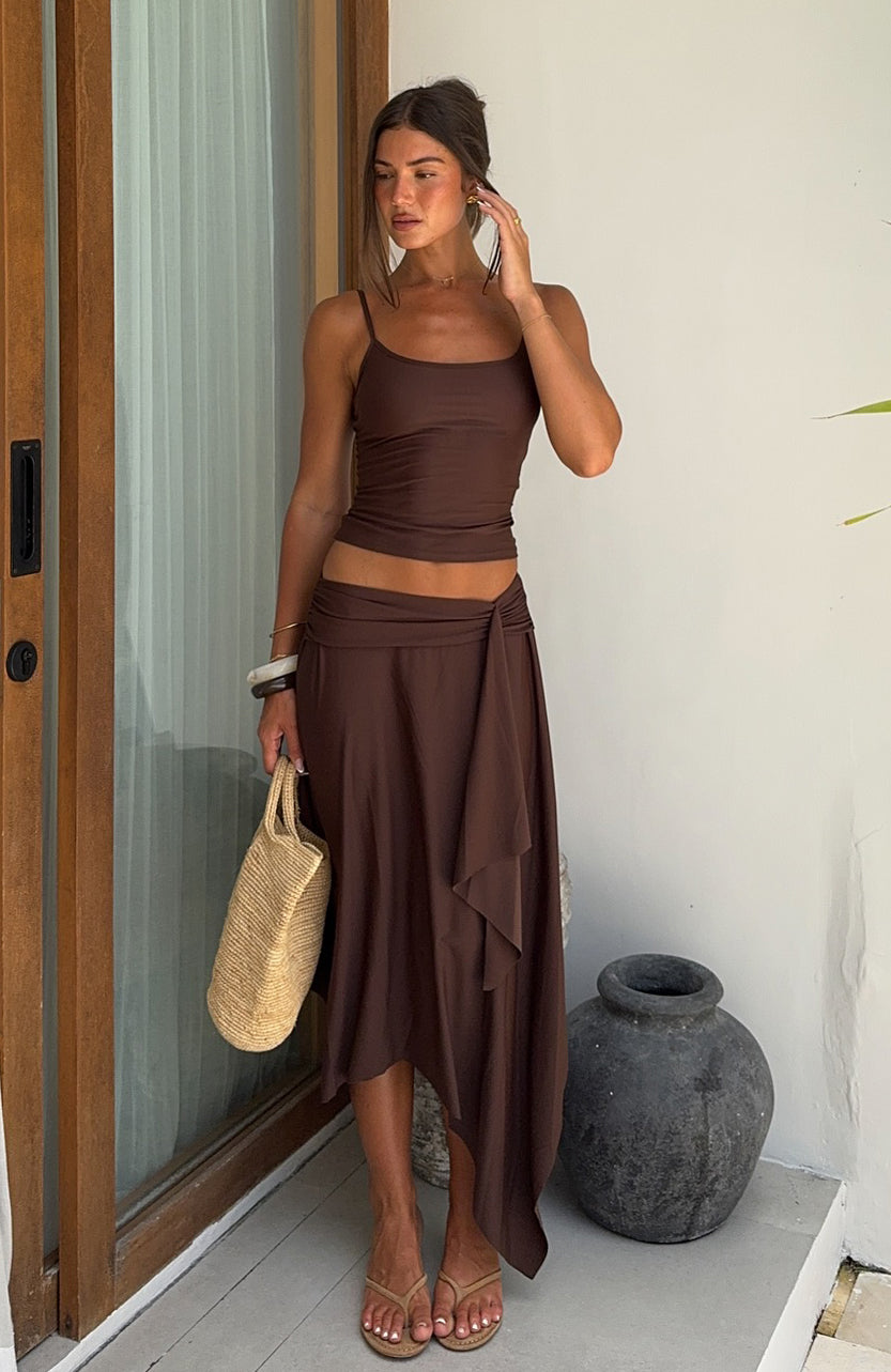 White Fox Free All Night Midi Skirt Chocolate