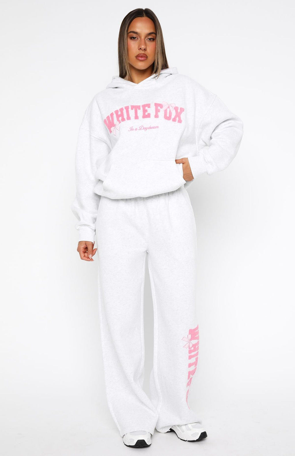 White Fox Daydreamers Madeline Wide Leg Sweatpants Grey Marle