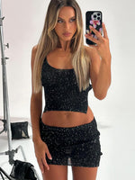 White Fox My Little Secret Sequin Knit Mini Skirt Black