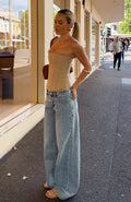 White Fox Maeve Low Rise Wide Leg Jeans Light Blue Wash