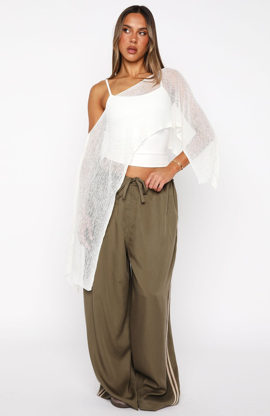 White Fox Beach Therapy Knit Poncho Top Cream