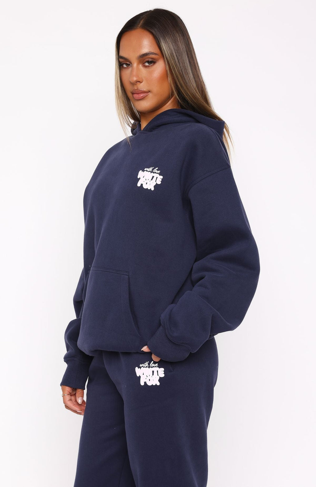 White Fox With Love Always Oversized Hoodie Navy