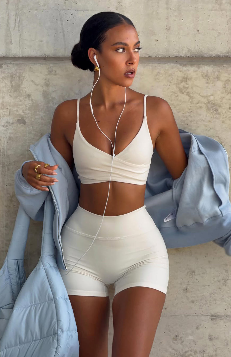 White Fox Keep Moving High Waisted Shorts Cream