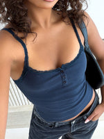 White Fox Holding On To You Lace Trim Top Navy