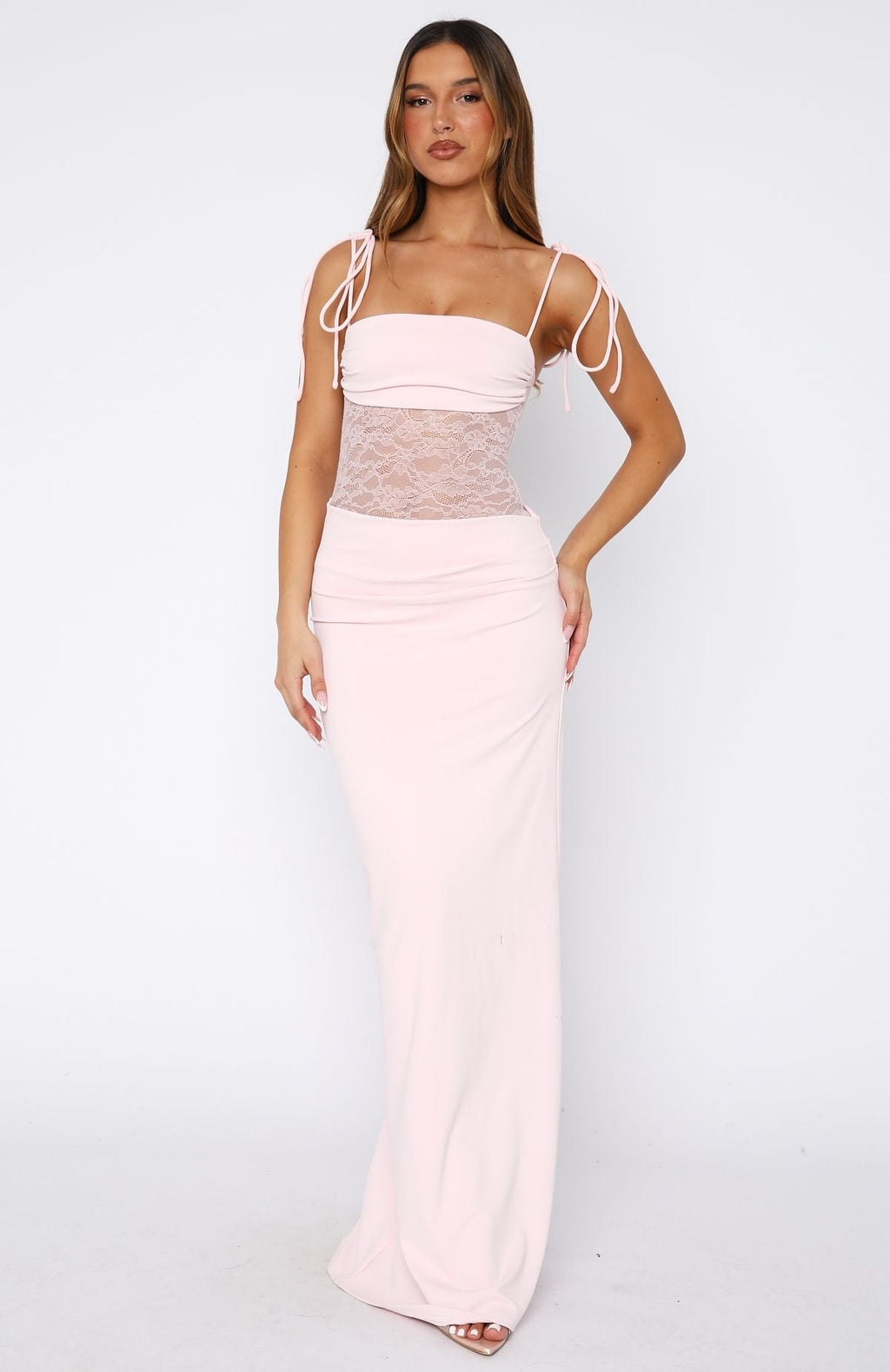 White Fox Compliment Me Maxi Dress Baby Pink