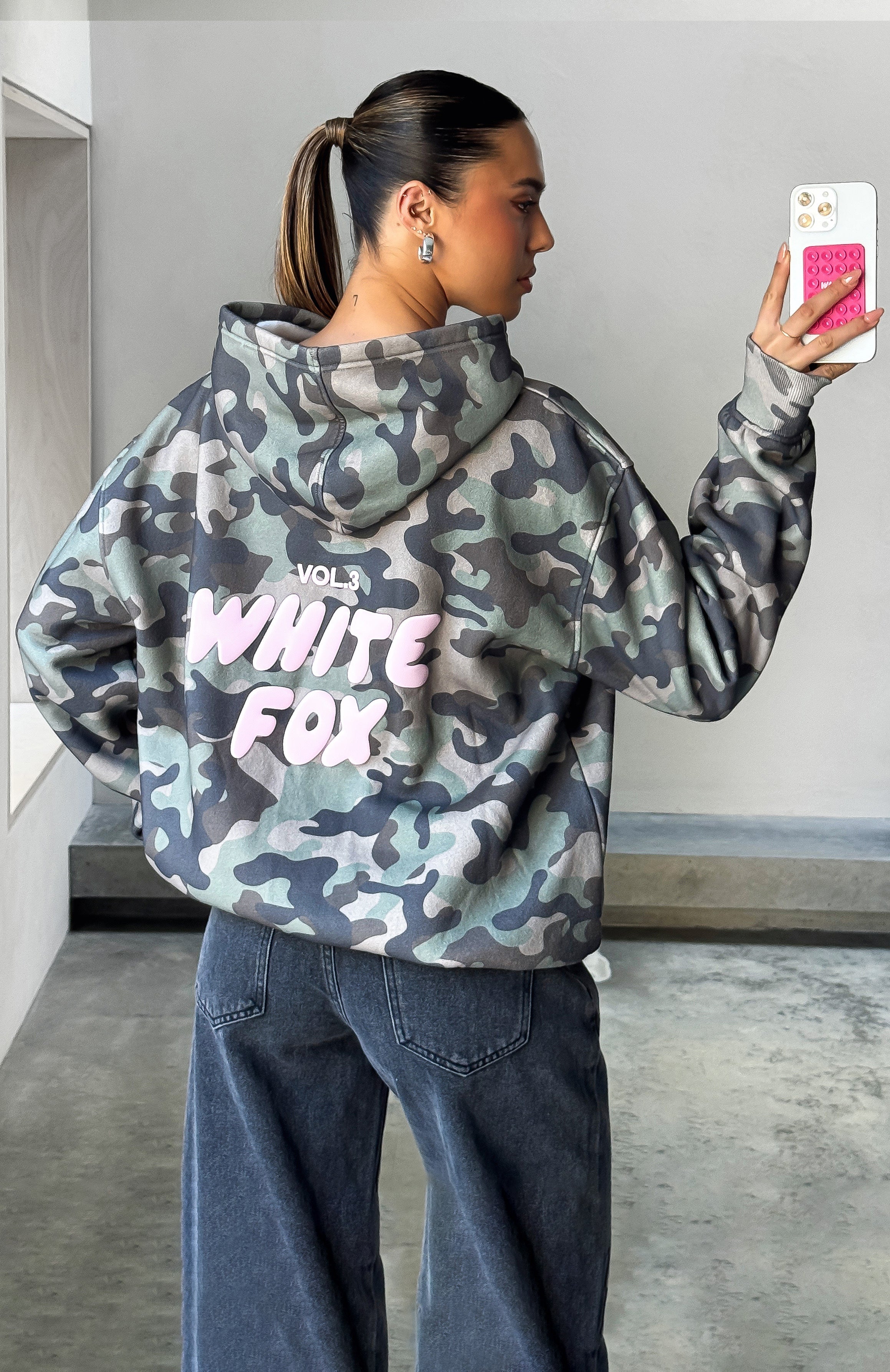 White Fox Offstage Printed Oversized Hoodie Washed Camo
