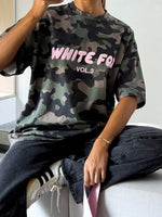White Fox Offstage Printed Oversized Tee Washed Camo