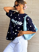 White Fox Offstage Printed Oversized Tee Navy Polka Dot
