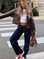 White Fox Bring The Style Low Rise Wide Leg Jeans Dark Indigo