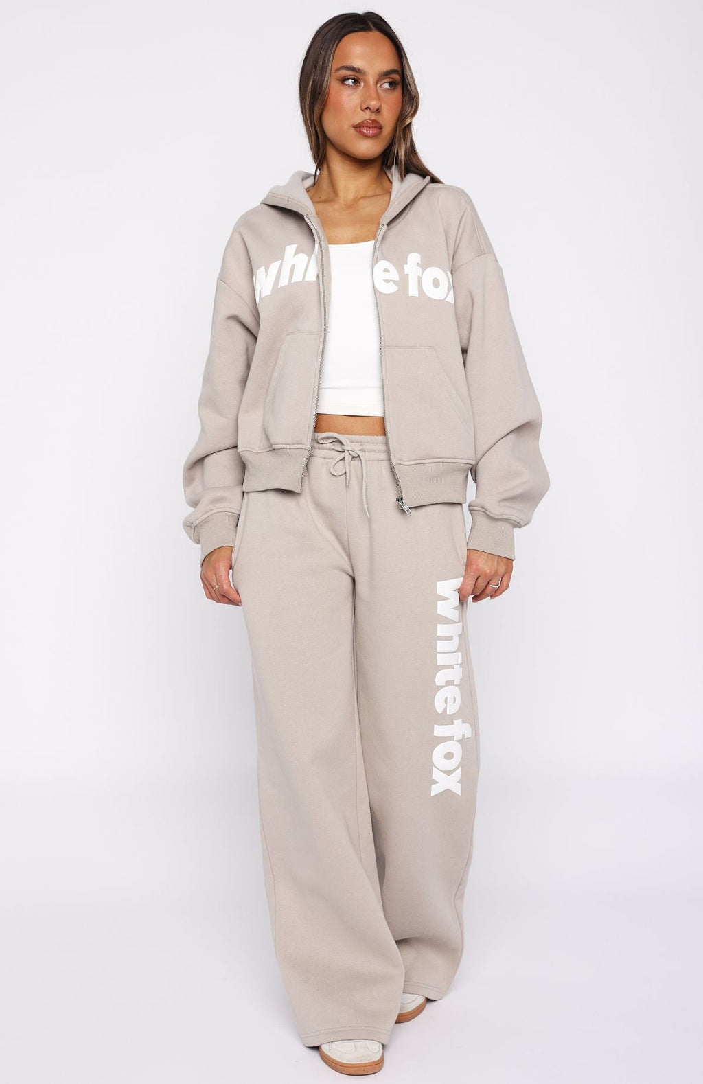 White Fox From The Archives Kenzie Boxy Zip Front Hoodie Moon