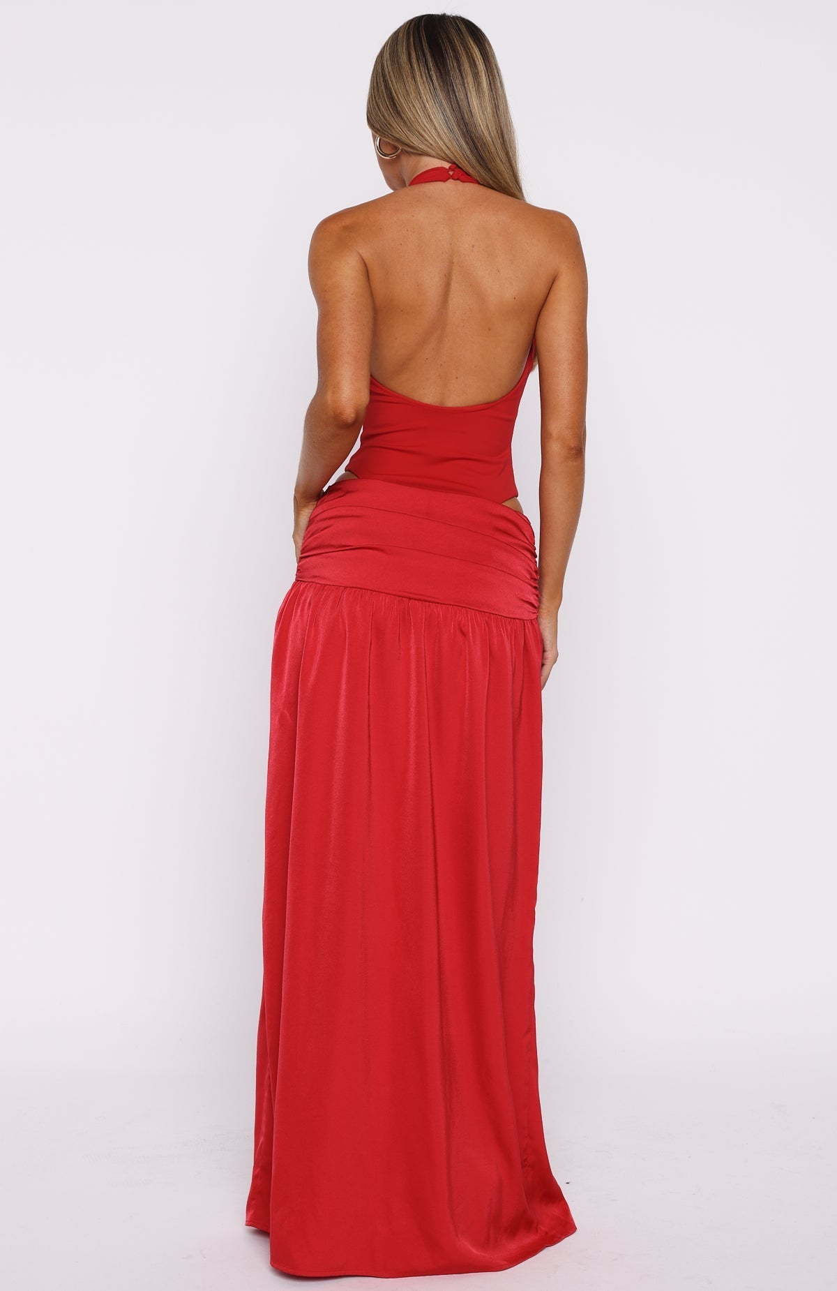 White Fox Know Your Power Halter Maxi Dress Deep Red