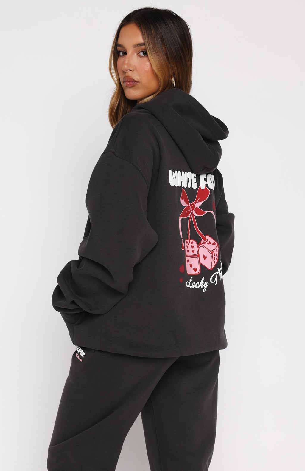 White Fox Lucky Thirteen Cheyenne Oversized Hoodie Charcoal