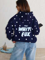 White Fox Offstage Printed Oversized Hoodie Navy Polka Dot