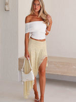 White Fox Dancing On My Own Lace Midi Skirt Lemon