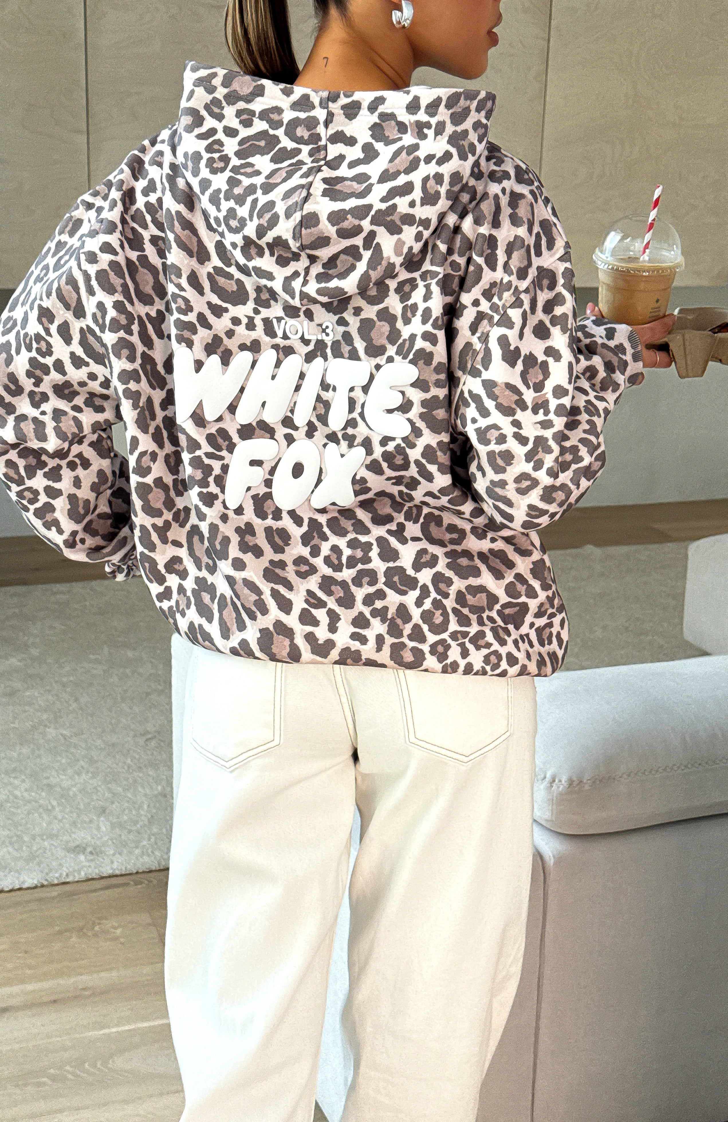 White Fox Offstage Printed Oversized Hoodie Leopard