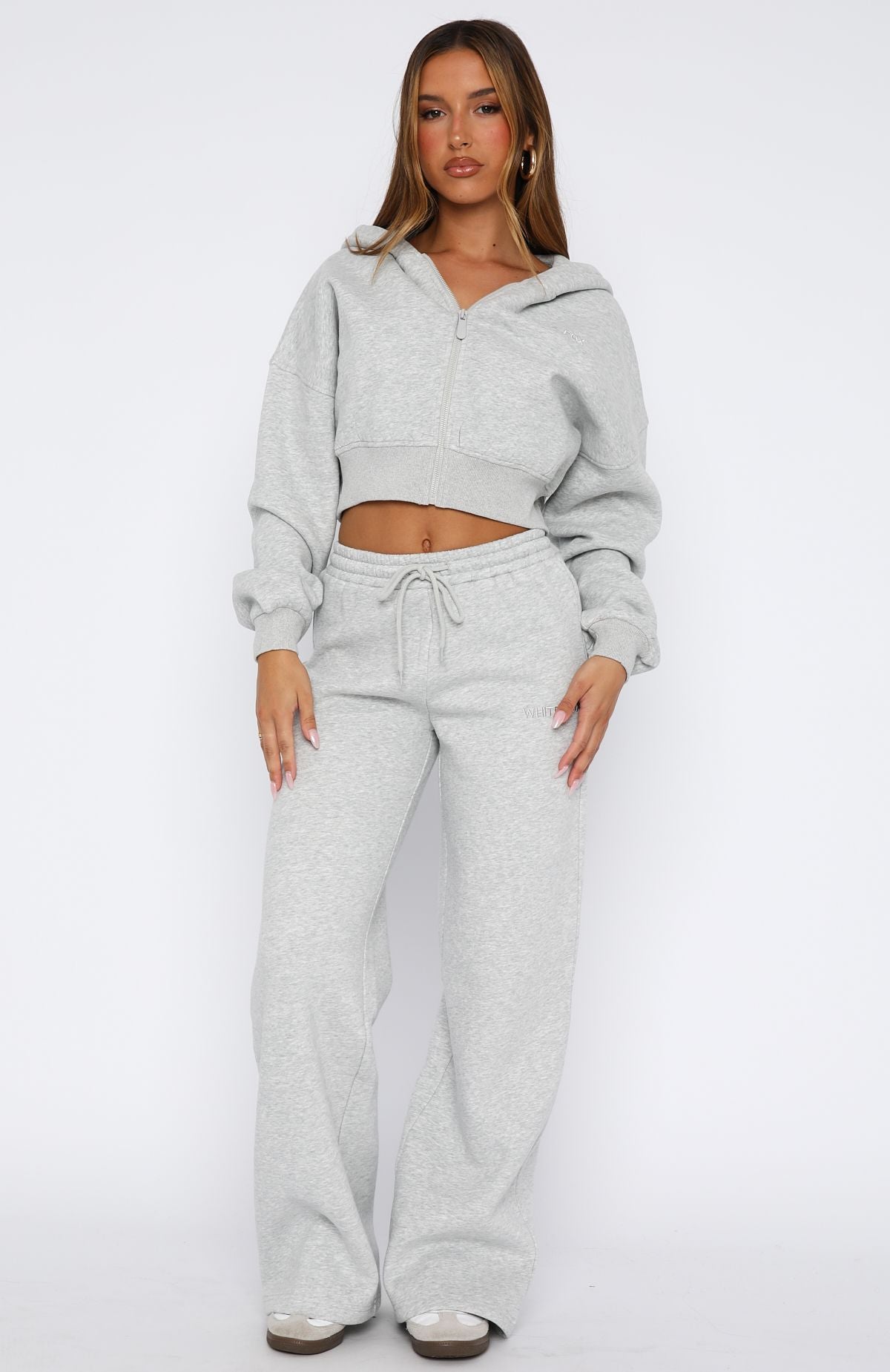 White Fox Stay Lifted Cropped Hoodie Dark Grey Marle
