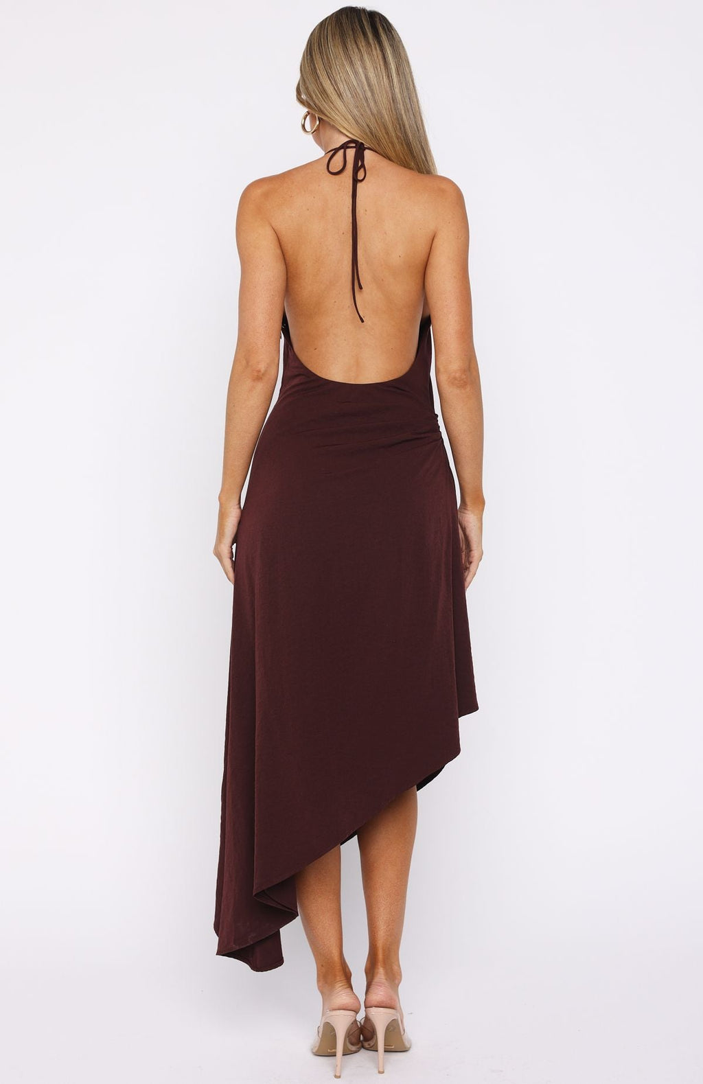 White Fox Night Hustle Halter Midi Dress Burgundy