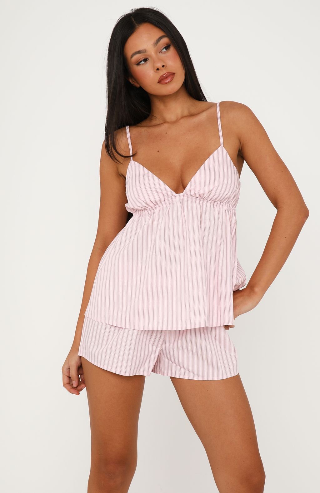 White Fox Sleepy Head Pyjama Top Pink/Grey Stripe
