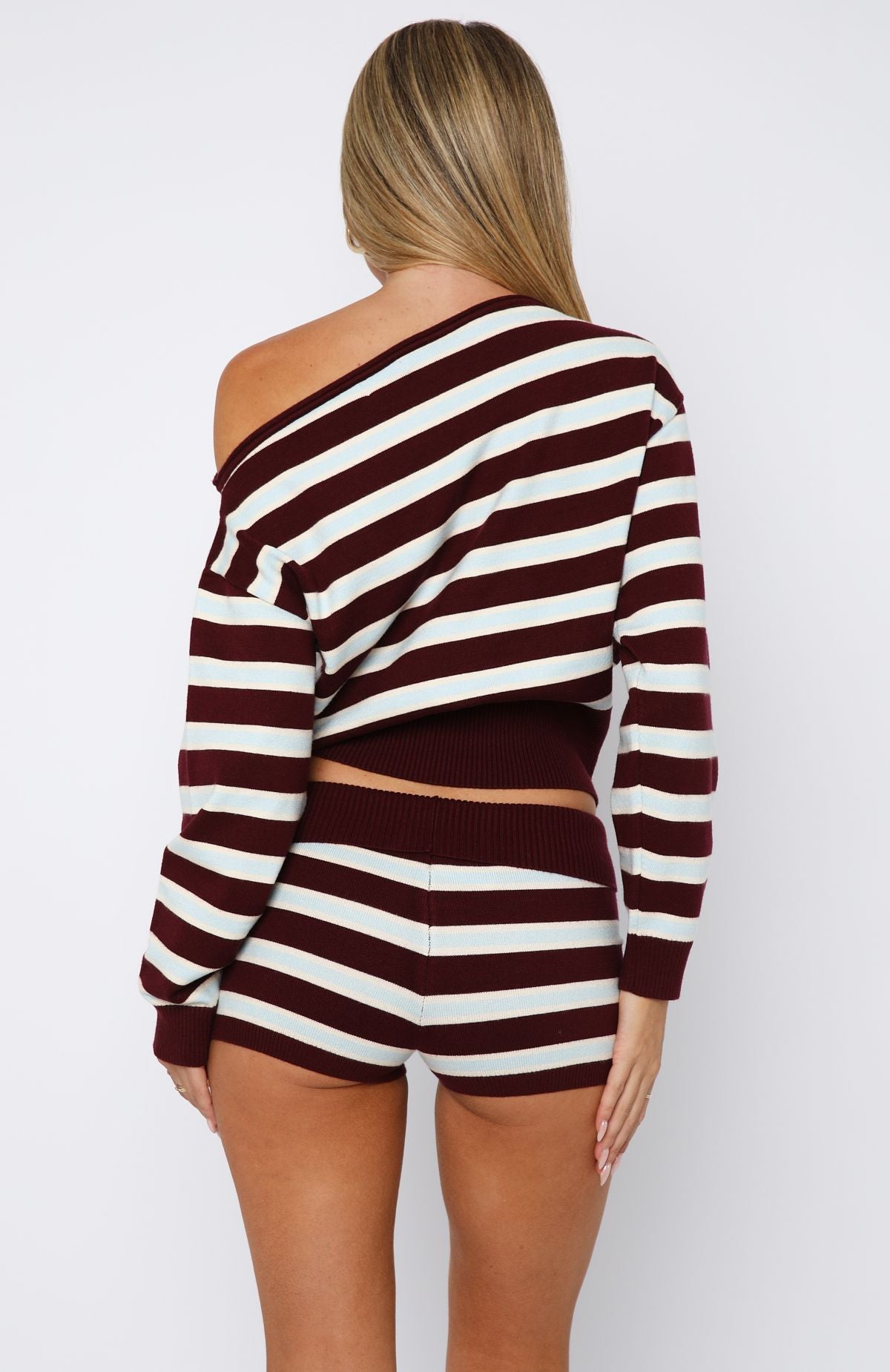 White Fox Everything To Everybody Sweater Burgundy Stripe