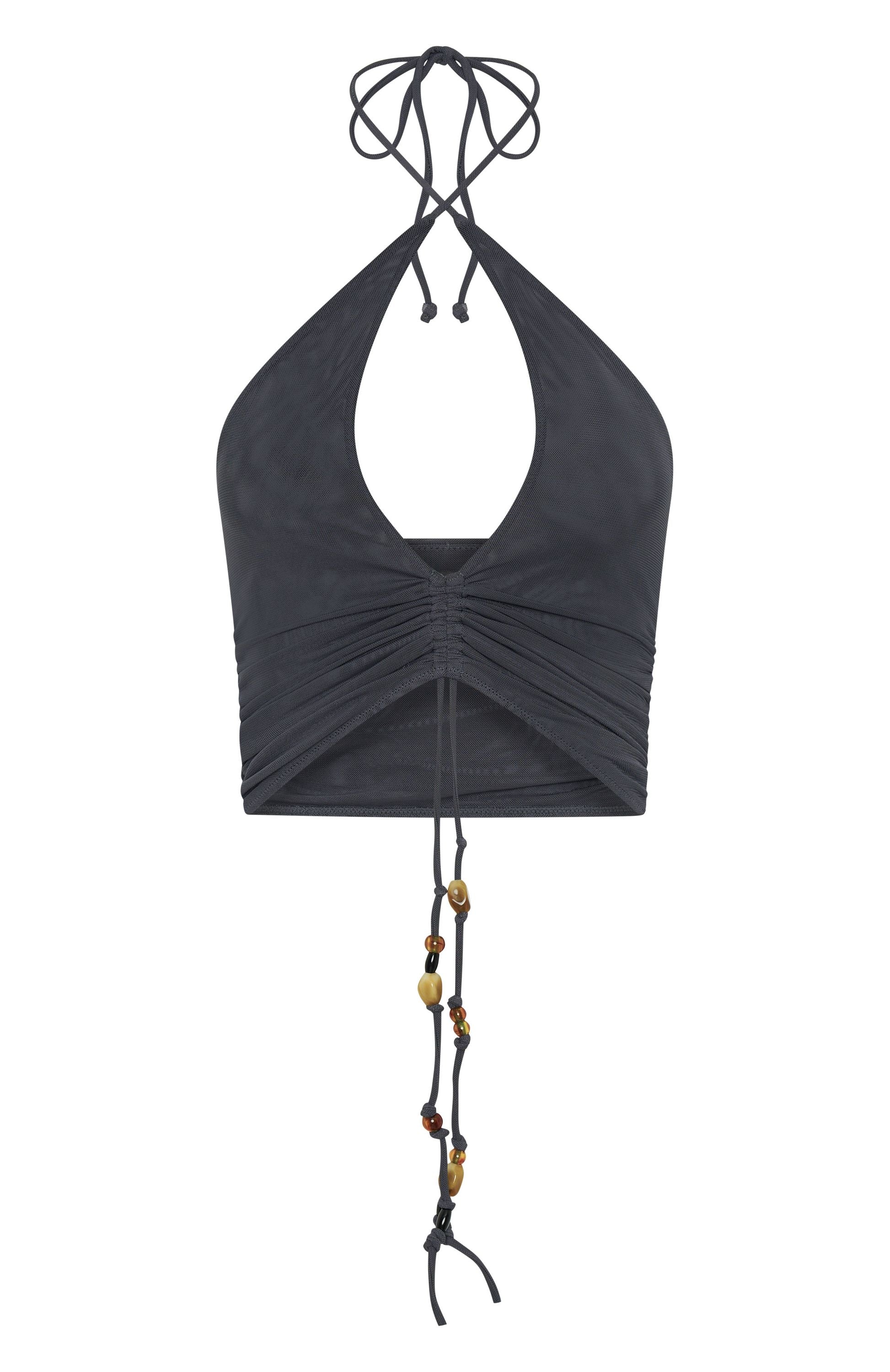 White Fox To My Heart Halter Top Charcoal