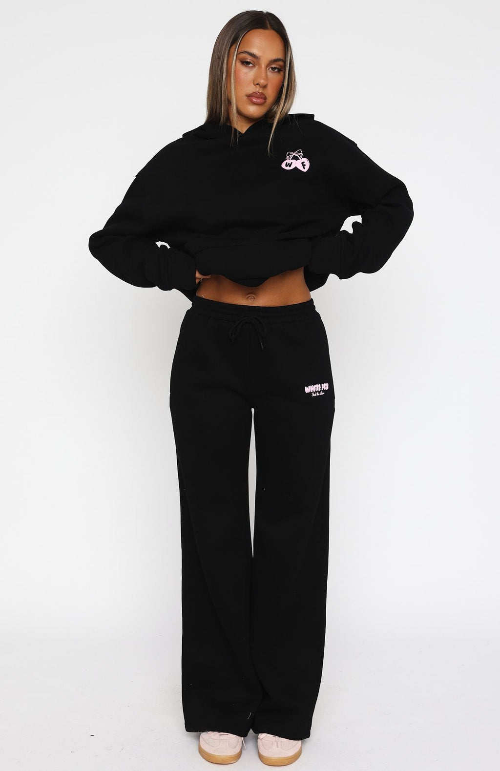 White Fox Feel The Love Wide Leg Sweatpants Black