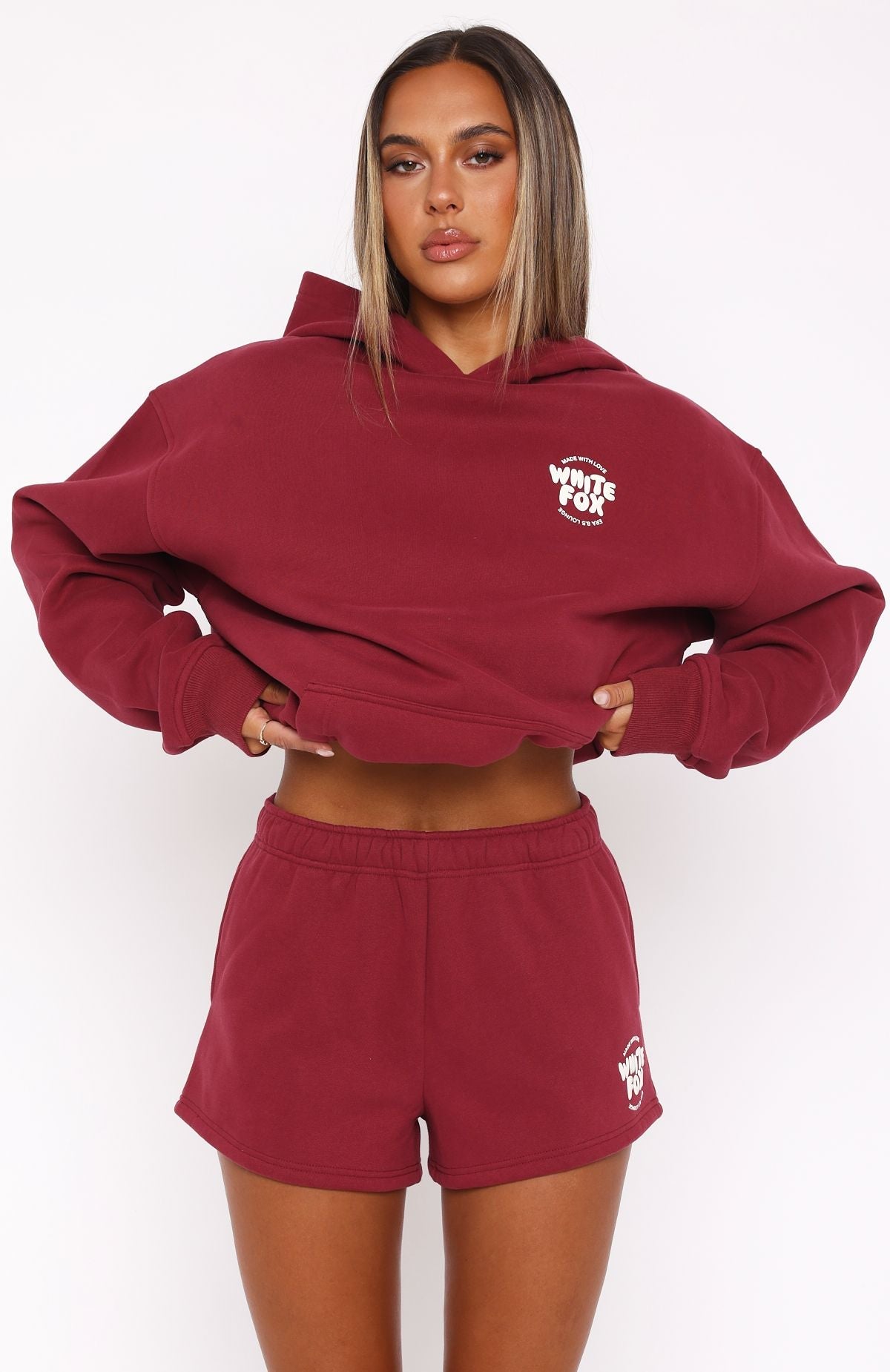 White Fox With Love For You Lounge Shorts Burgundy