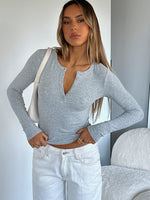 White Fox Give Me The Details Long Sleeve Top Grey