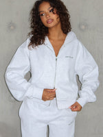 White Fox Test Drive Boxy Zip Front Hoodie Grey Marle