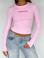 White Fox Love Addiction Long Sleeve Baby Tee Pink