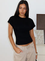 White Fox Never The Right Time Cinched Waist Short Sleeve Top Black
