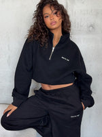 White Fox Test Drive Boxy Quarter Zip Sweater Black